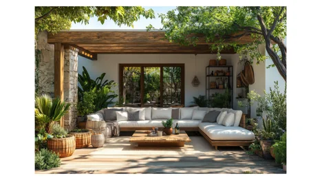 A patio with a couch and coffee table

AI-generated content may be incorrect.